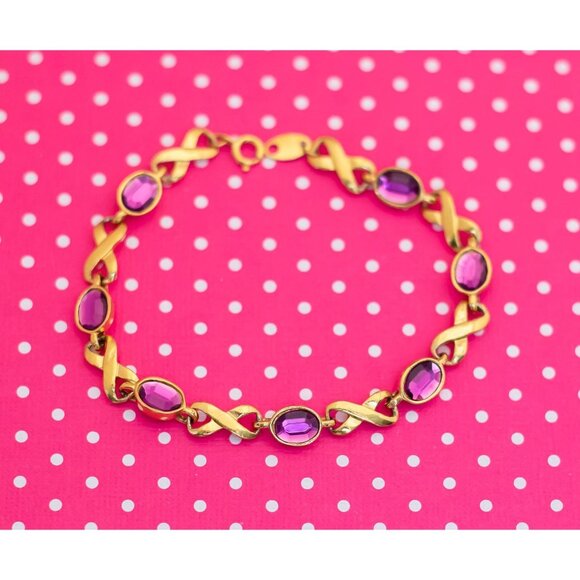 Vintage Infinity Chains Purple Gems Bracelet by Avon 8 inch - P8 - Picture 1 of 3